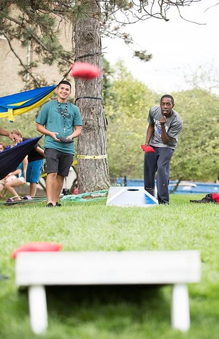 GVSU students playing a game on the Allendale campus.